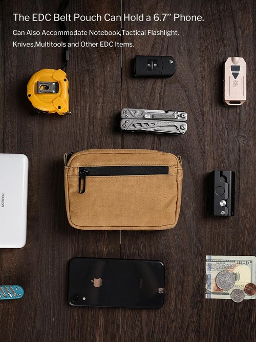 Sayram EDC Belt Organizer, Waxed Canvas Waist Pack with Zipper, Anti-Theft Pickpocket Pouch for Men, Oil Wax Brown