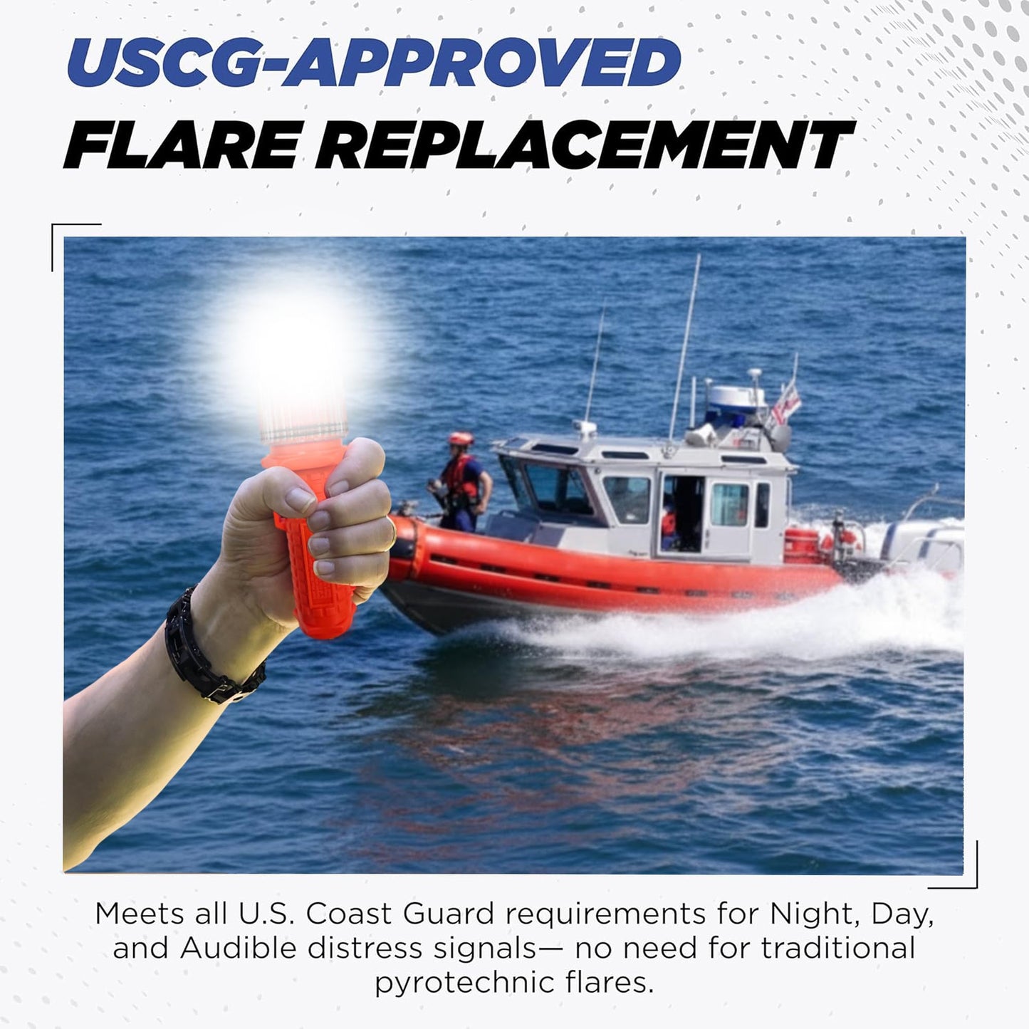 TEKTITE® SOSeFLARE 5 NO MORE FLARES! Electronic Boat Distress Flare w/Flag and Audible Signal Kit- USCG & SOLAS Compliant Marine Safety Signal - Waterproof LED & Audible Locator for Boats