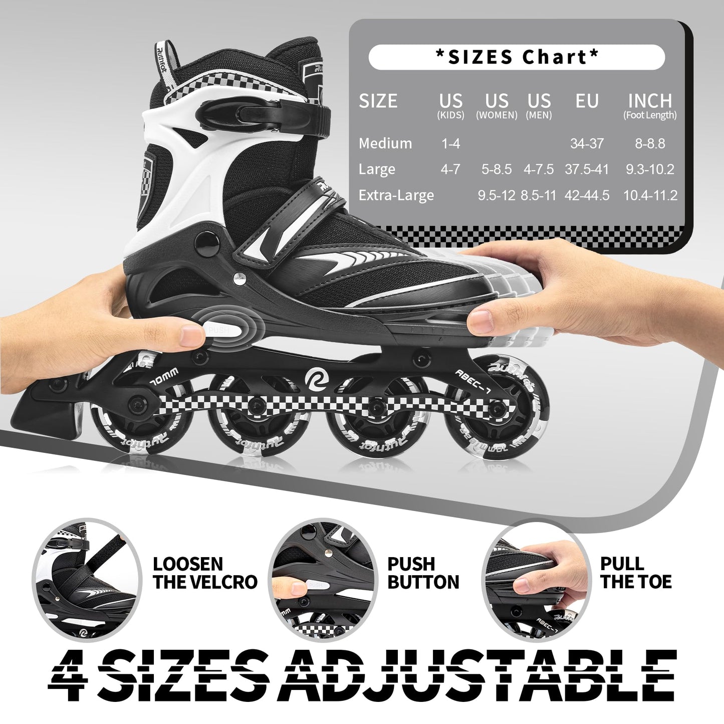 Ruthfot Adjustable Inline Skates for Boys and Girls with Full Light Up Wheels, Outdoor Rollerskates for Kids and Women