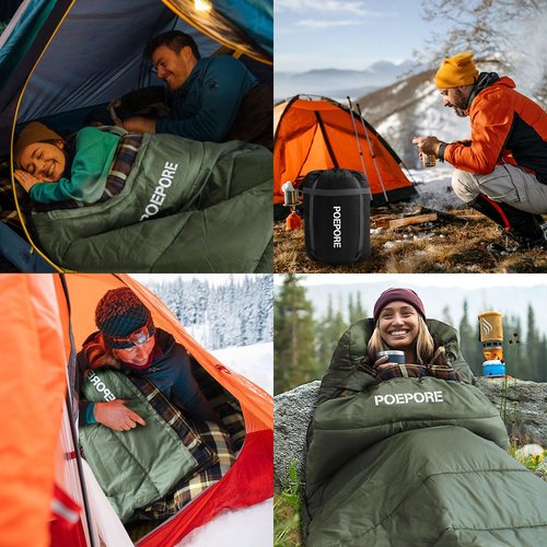 POEPORE Flannel Sleeping Bag Cotton 0 Degree Cold Weather for Adults XXL Sleeping Bag 4 Season Big and Tall with Pillow Compression Sack