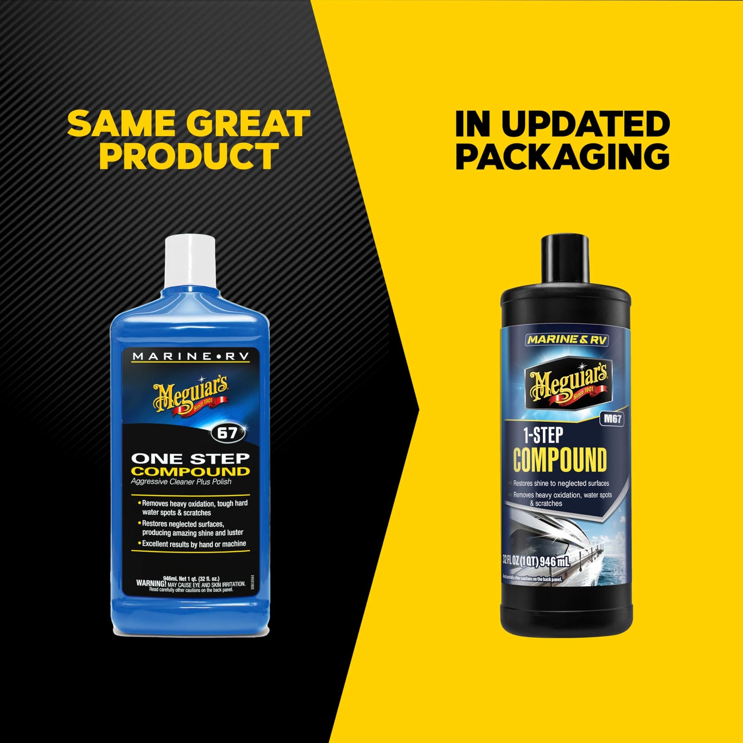 Meguiar’s Marine/RV One Step Boat Compound, Oxidation Remover, Boat Water Spot Remover, Also Removes Stains and Scratches, Restores Color and Shine to Fiberglass Gel Coat Finishes, 32 Oz