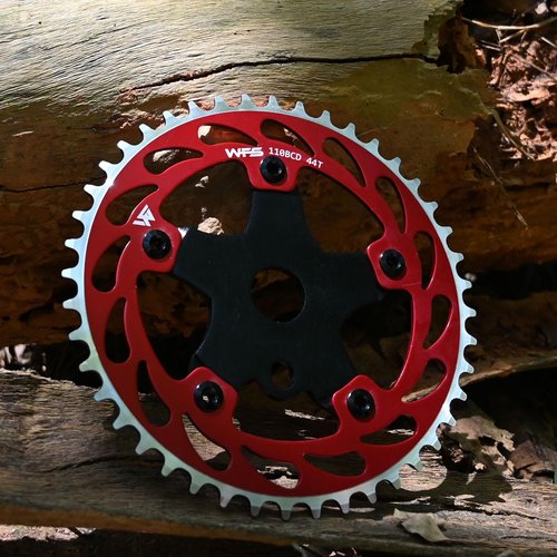 WFS Helix Chainring w/Spider Sprocket 44T 1/8" 110mm BCD 5 Arm Hole Old School BMX, Red, WFS3068-BO