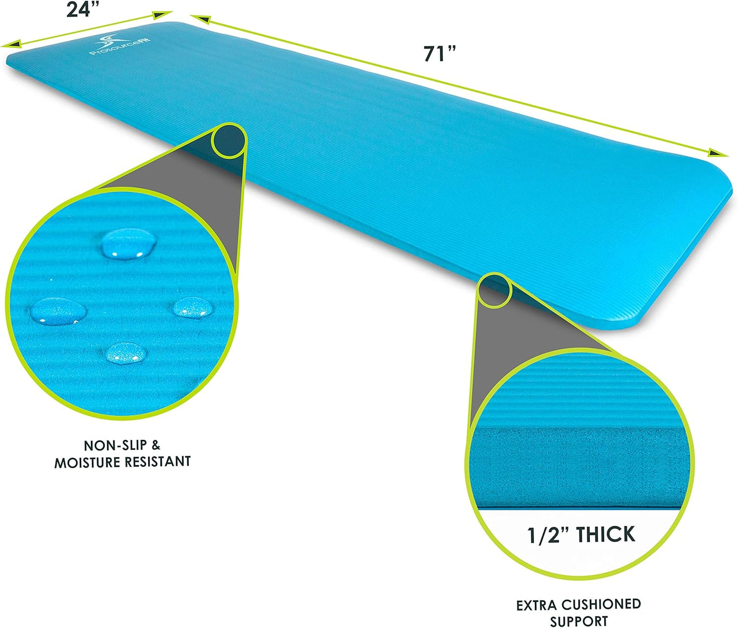 Extra Thick ½” Yoga & Pilates Mat - 71” High Density Foam with Carry Strap