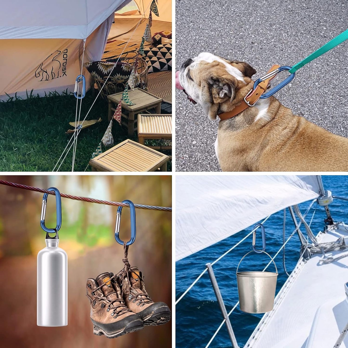 6PCS Black Carabiner Caribeaner Clip,3" Large Aluminum D Ring Shape Carabeaner with 6PCS Keyring Keychain Hook…