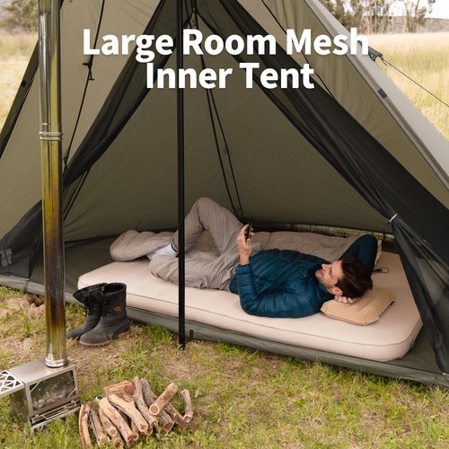 Naturehike Ranch Fire Teepee Tent, Hot Tent with Stove Jack, 4-6 Person Waterproof Windproof 4 Season Tent, Cold Weather Winter Tent for Camping