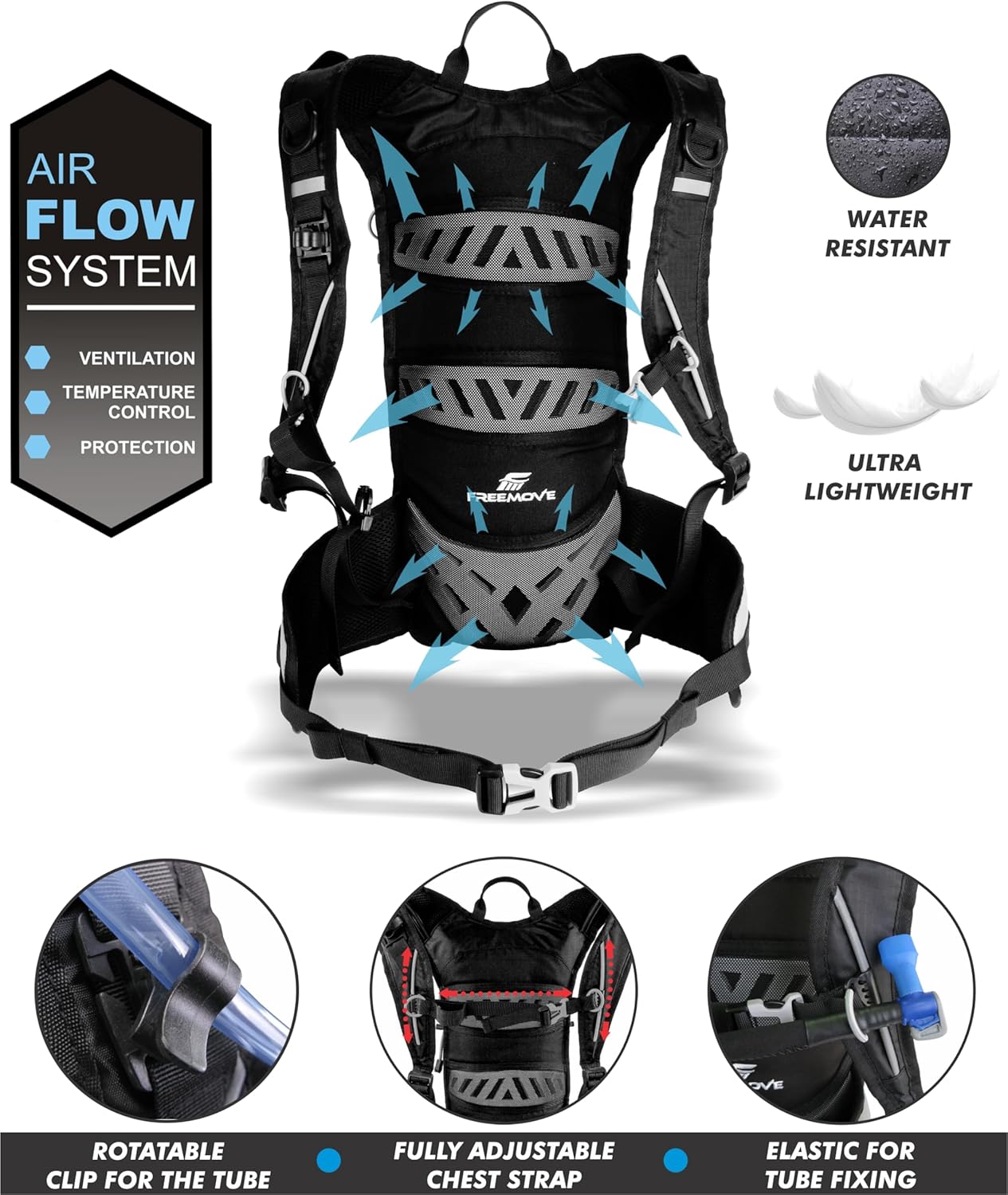 FREEMOVE Hydration Water Backpack 3in1 with 2L Bladder & Insulated Backpack Cooler Bag - a Complete Hydration Solution - Ideal Hydro Camel Back Pack for Hiking, Biking, Running, Cycling, MTB & Rave