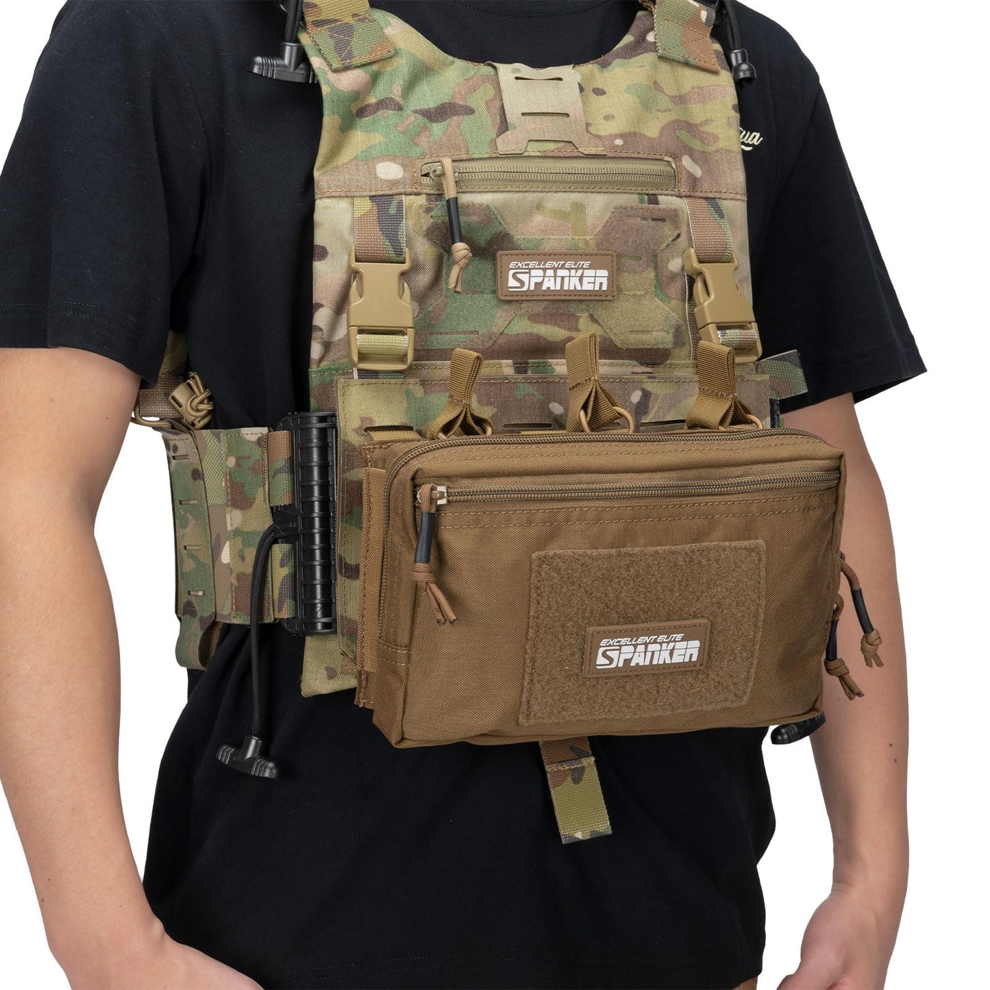 EXCELLENT ELITE SPANKER Tactical Mag Admin Pouch Molle Utility Tool Pouch Medical EDC EMT Bag with Triple Mag Pouch for M4 M16(Coyote Brown)