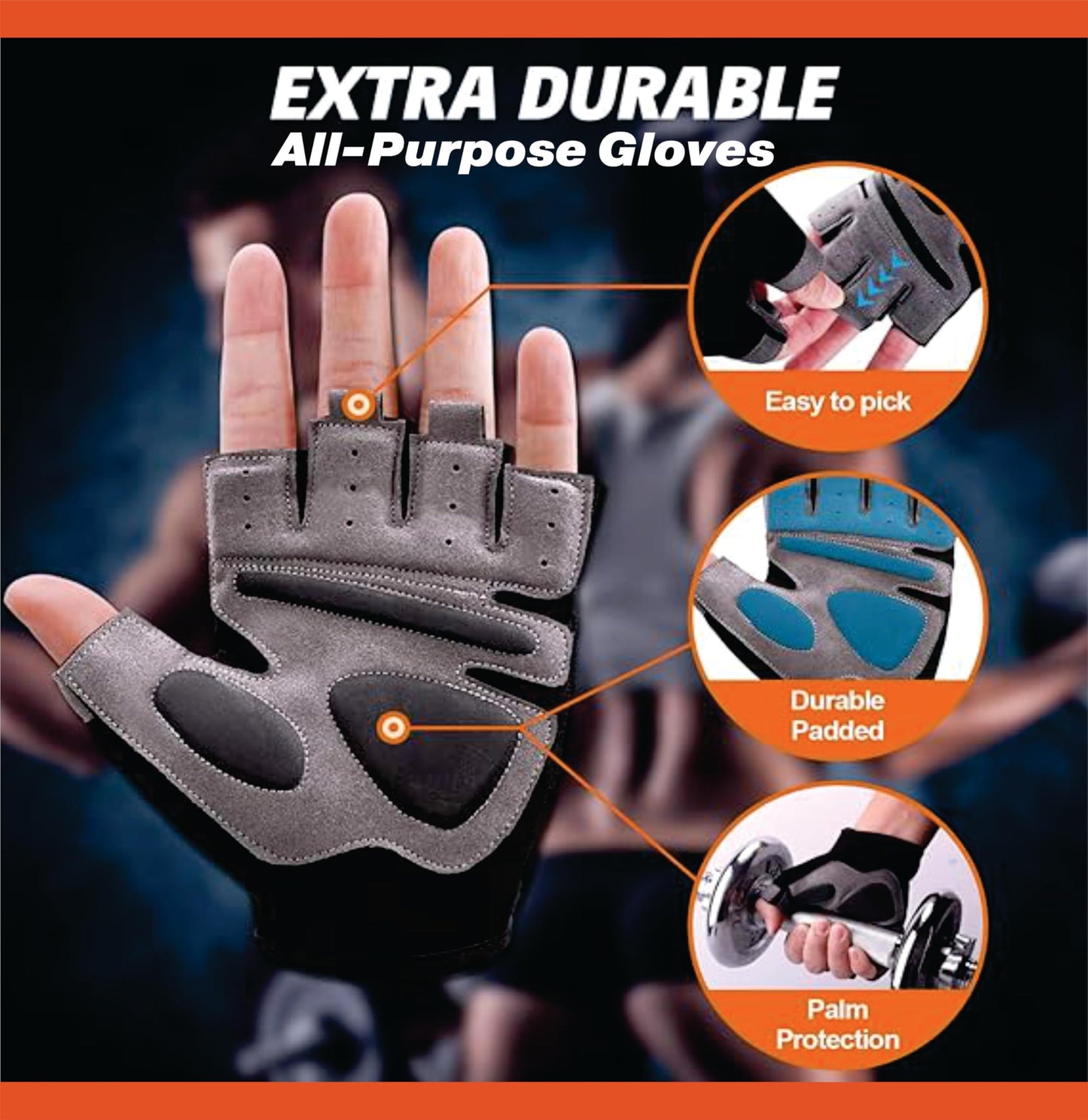 Grebarl Lightweight Gym Gloves, Weightlifting Gloves, Cycling Gloves, Tennis Gloves, Fitness Gloves Full Wrist Support, Breathable with Grip Protection Workout Gloves for Men & Women (X-Large)