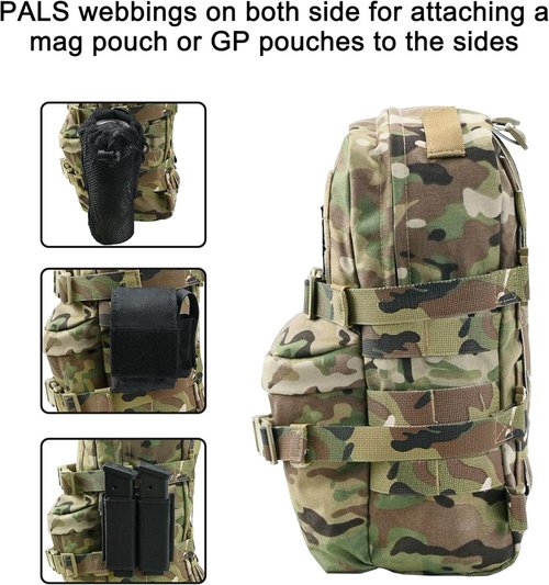 Tactical Mini Molle Hydration Pack,Molle Hydration Carrier with US Flag Nylon Water Resistant,Hydropack 2L Water Bladder for Tactical Vest Backpack(CP)