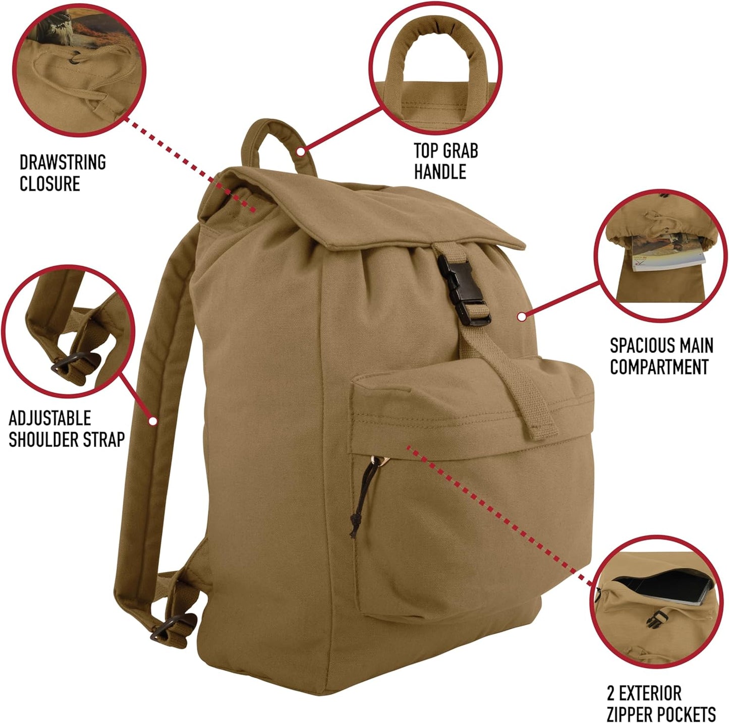 Rothco Canvas Daypack – Heavy-Duty Cotton Canvas Backpack for Hiking, Camping, Traveling, and Daily Use – 34L Capacity