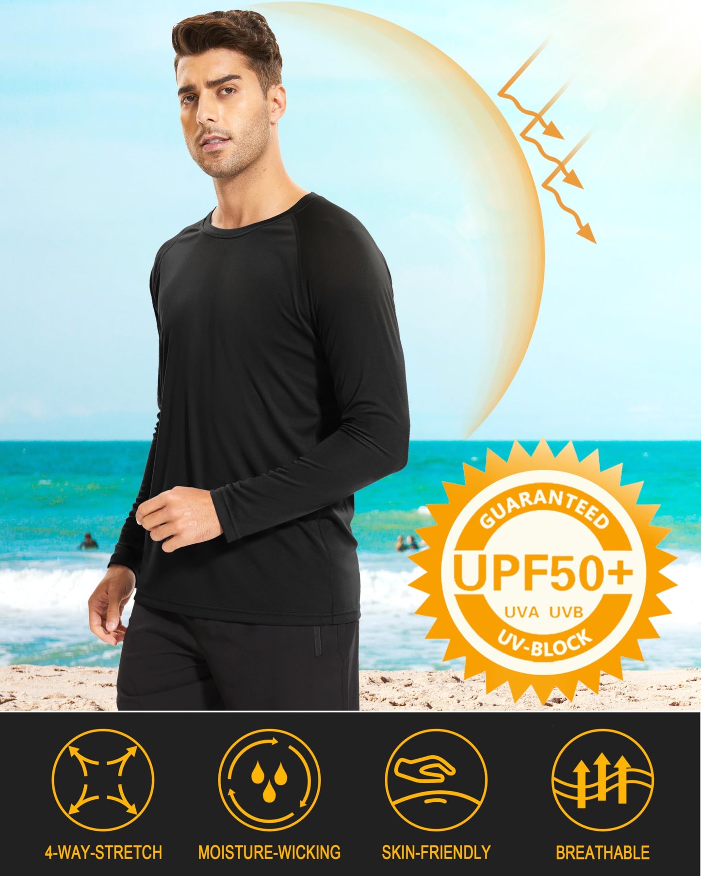 MAGCOMSEN Men's Long Sleeve Shirts UPF 50+ UV Sun Protection Athletic Shirts for Hiking, Running, Workout, Rash Guard Black X-Large