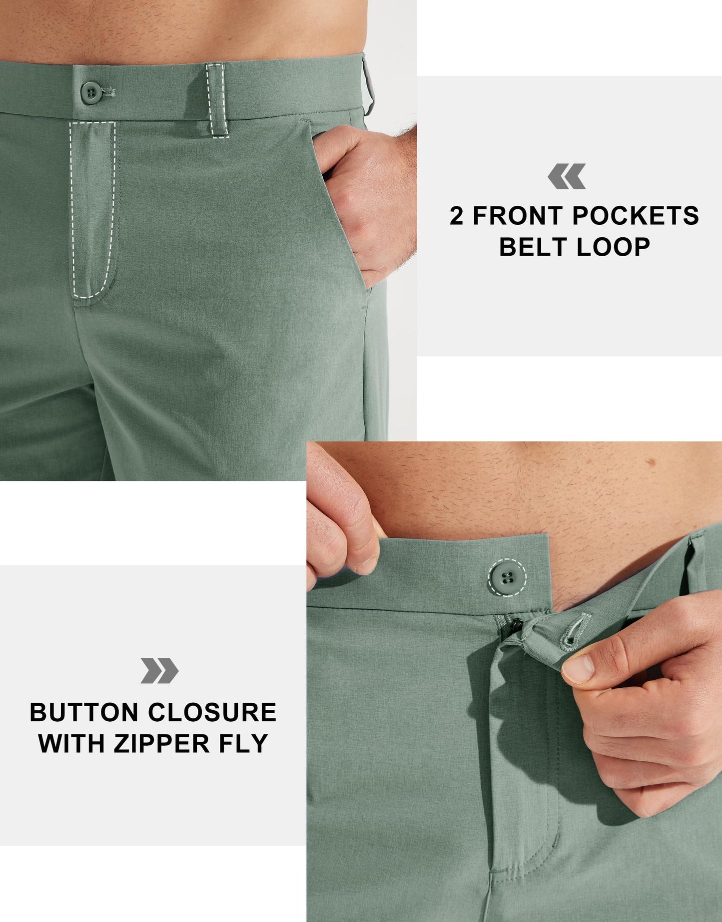 Libin Mens Golf Pants Stretch Work Dress Pants 32" Quick Dry Lightweight Business Casual Slacks for Men Travel Vocation Water Resistant, Sage Green, 36W x 32L