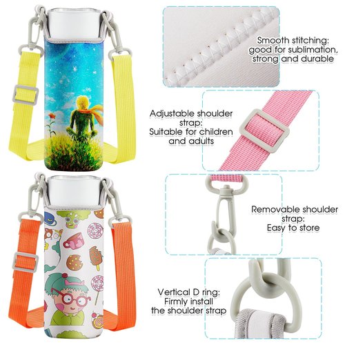 Tanlade Sublimation Water Bottle Bag Blanks 26 oz Include Insulated Blank Water Bottle Holder Shoulder Adjustable Strap 6 Shrink Wrap Bags for Adult Kid Hiking (White,6 Set)