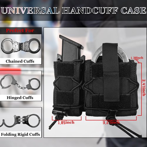 SZWRSKJ Handcuff Pistol Mag Pouch Combo, Open- Top Handgun 9MM Magazine Handcuff Case, Quick Release Cuff Holster for MOLLE Belt, Tactical Vest
