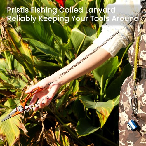 Pristis 6 pcs Fishing Coiled Lanyards, Heavy-duty Retractable Keychain Pole Tether, Stretchy Safety Leash with Steel Wire Carabiner, Board Rod Strap Accessory for Tools Gear Tackle Kayak, Black & Blue