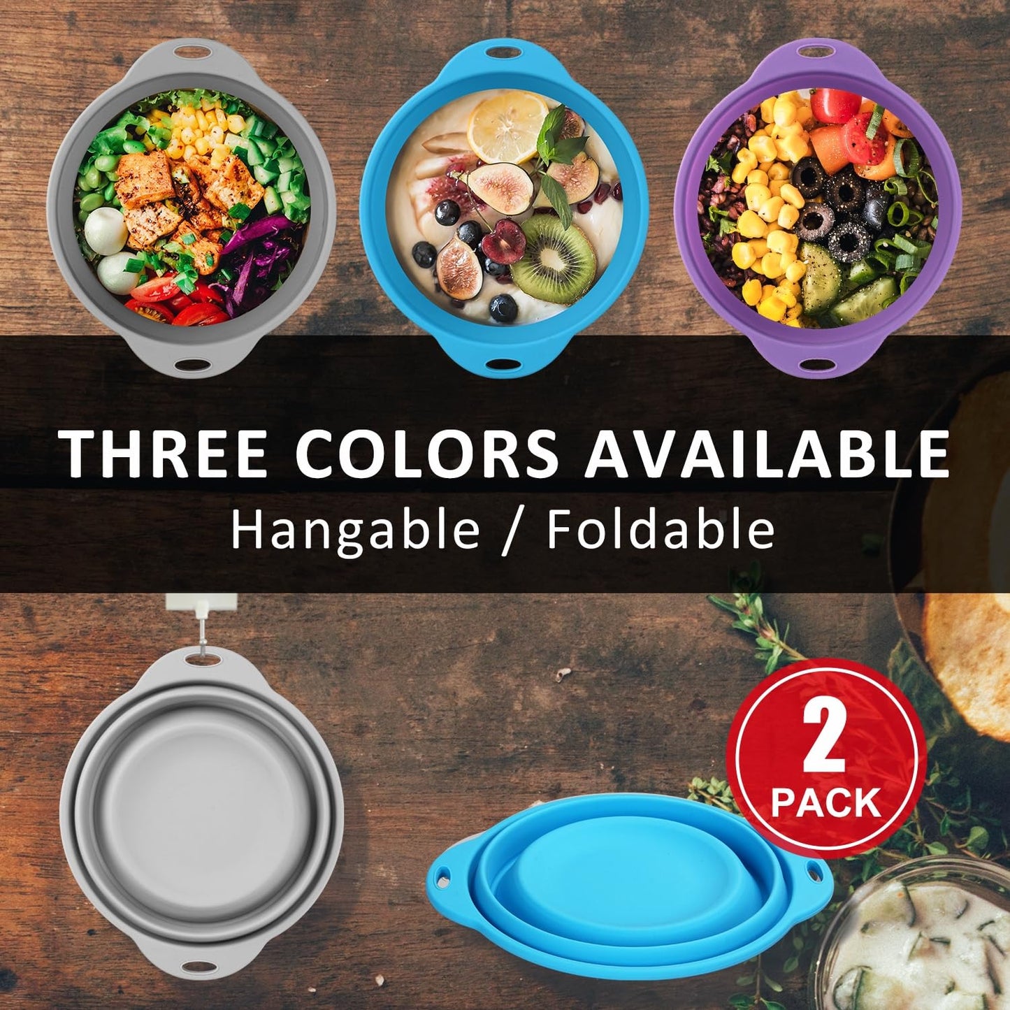 Jovilife Collapsible Mixing Bowl 2 Pack Camping Bowl Outdoor Hiking Travel 61 oz Collapsible Bowl for Storage and Mixing Food-Grade Silicone Food Storage Container(Purple)