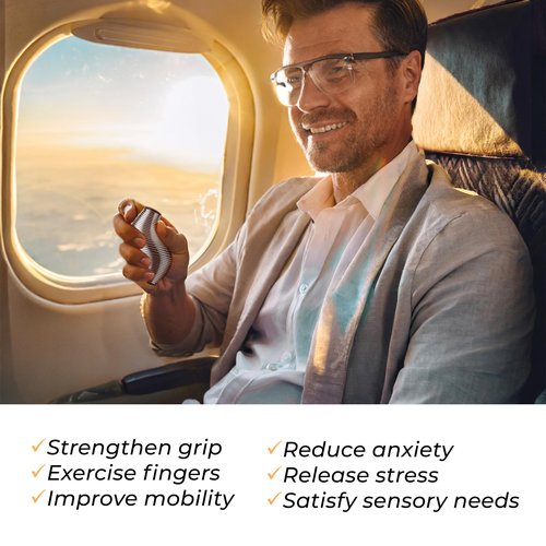 Spring Stress Therapy Ball & Hand Squeeze Ball - Fidget & Strength Trainer - Hand Exerciser Grip Strengthener & Squishy Tools for Wrist Rehab, Stress Relief Hand & Finger Therapy Squeeze Ball