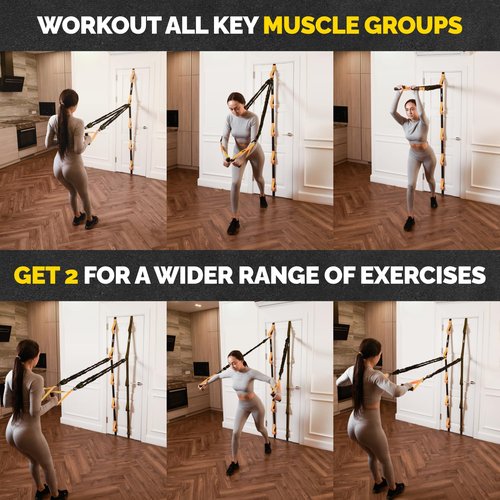 Tribe Lifting Door Anchor for Resistance Bands - Adjustable Resistance Band Door Anchor with 5 Loops & Metal Rings, Durable Nylon Door Strap for Full-Body Workouts (Yellow)