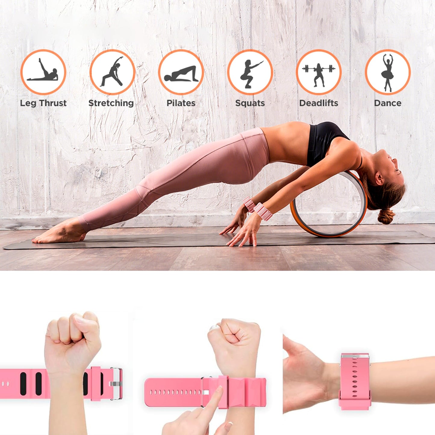 Adjustable 1 LB Ankle Wrist Weights Pair Women Men, Wearable Ankle/Wrist Weights Suitable for Yoga, Exercise,Barre,Strength Training (Set of 2 (1Lb Each) (pink)