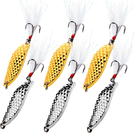 Sougayilang Fishing Spoons Hard Fishing Lures Treble Hooks Salmon Bass Metal Fishing Lure Baits 1/2 OZ