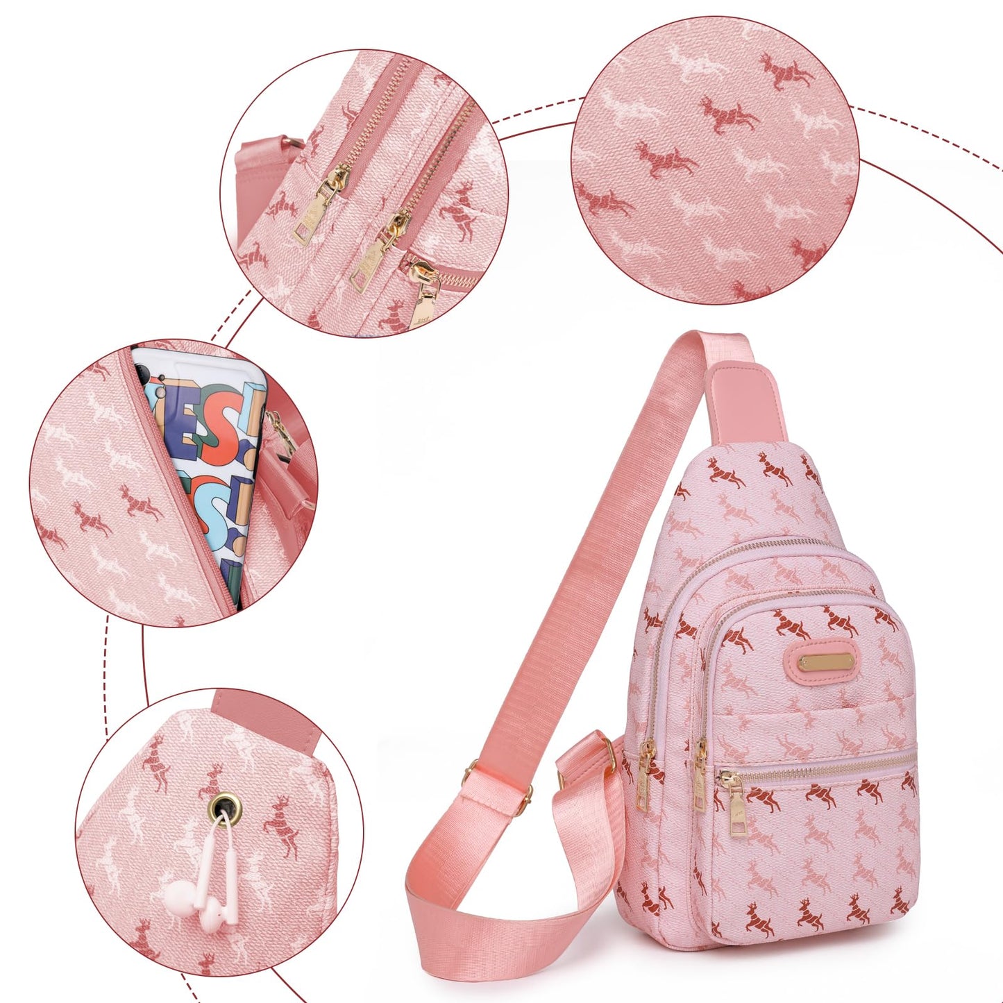 ANFUMI Sling Backpack Sling Bag for Women, Chest Bag Daypack Crossbody Fanny Packs Chest Bag (A-Pink)