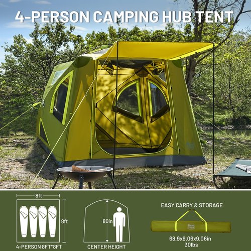 Timber Ridge 4 Person Instant Pop Up Hub Tent, Easy 60 Second Setup, Weather Resistant Camping Family Cabin Tent with Rain Fly and Carry Bag for Camping Hiking Outdoor Travel