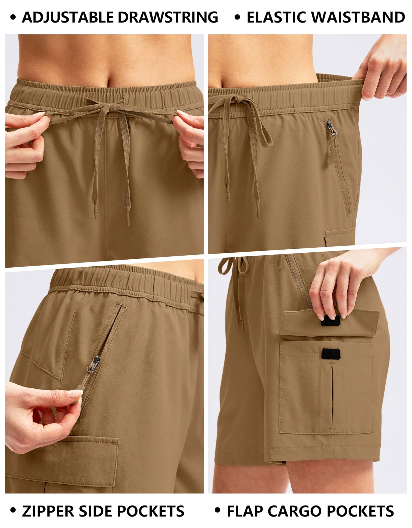 SANTINY Women's 5''/ 7''/9'' Hiking Cargo Shorts Quick Dry Lightweight Summer Shorts for Women Athletic Golf Zipper Pockets(Dark Khaki_L)