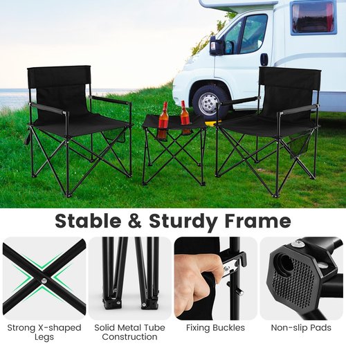Giantex Camping Chair and Table Set - 3 Pack Folding Beach Chair with Side Table, 2 Cup Holders, Storage Pockets, Carrying Bag, 400 lbs Capacity Hammock Camping Chair for Fishing, Hiking, Picnic, BBQ