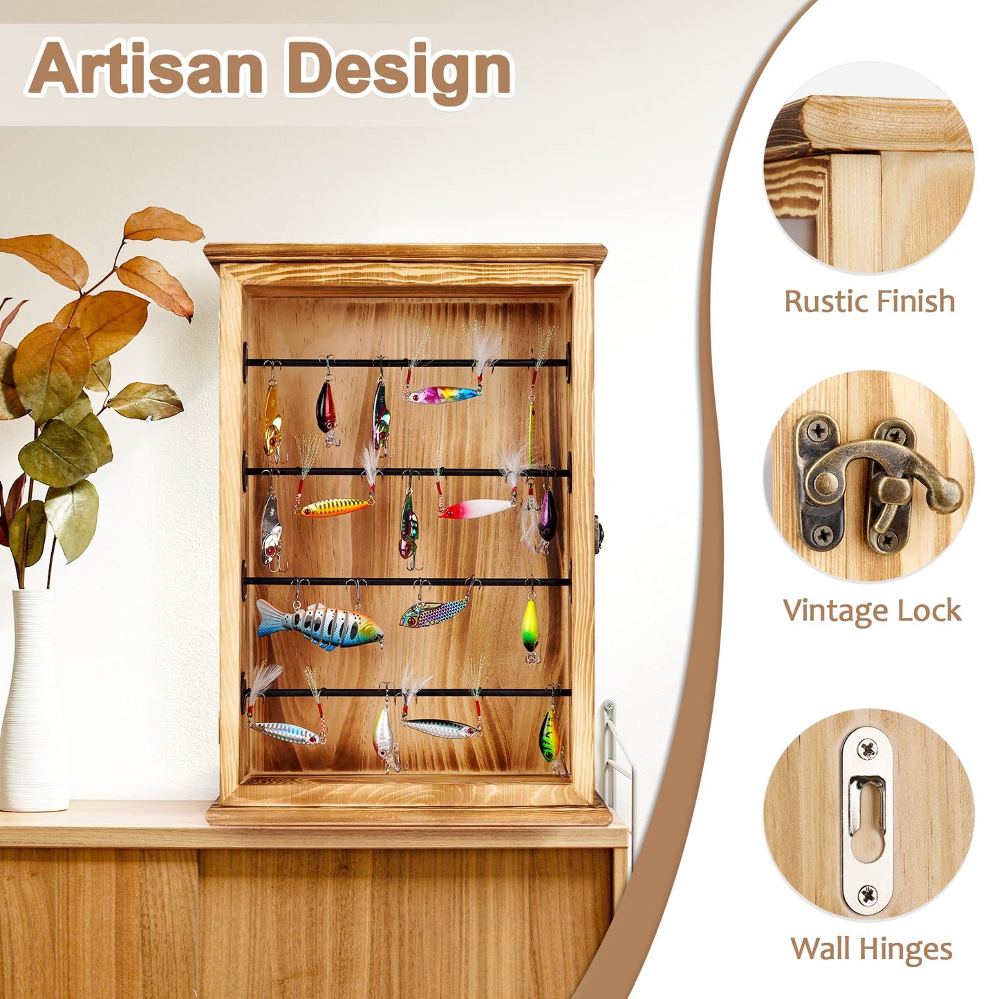 Ibnotuiy Fishing Lures Storage Display Case Wall Cabinet Tackle Box Organizer Fishing Gifts for Men with Door and Lockable for Study Room, Collection Room, Office, Garage