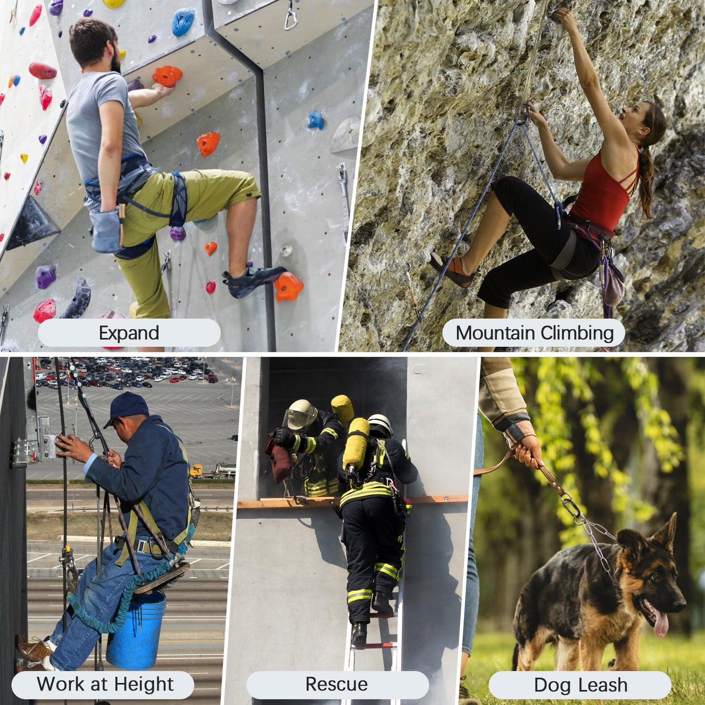 FVW CE Certified Auto Locking Climbing Carabiners, Professional 25KN (5620 lbs) Heavy Duty Caribeaners for Rappelling Swing Rescue & Gym etc, Large D-Shaped Carabiners, 5 Pack