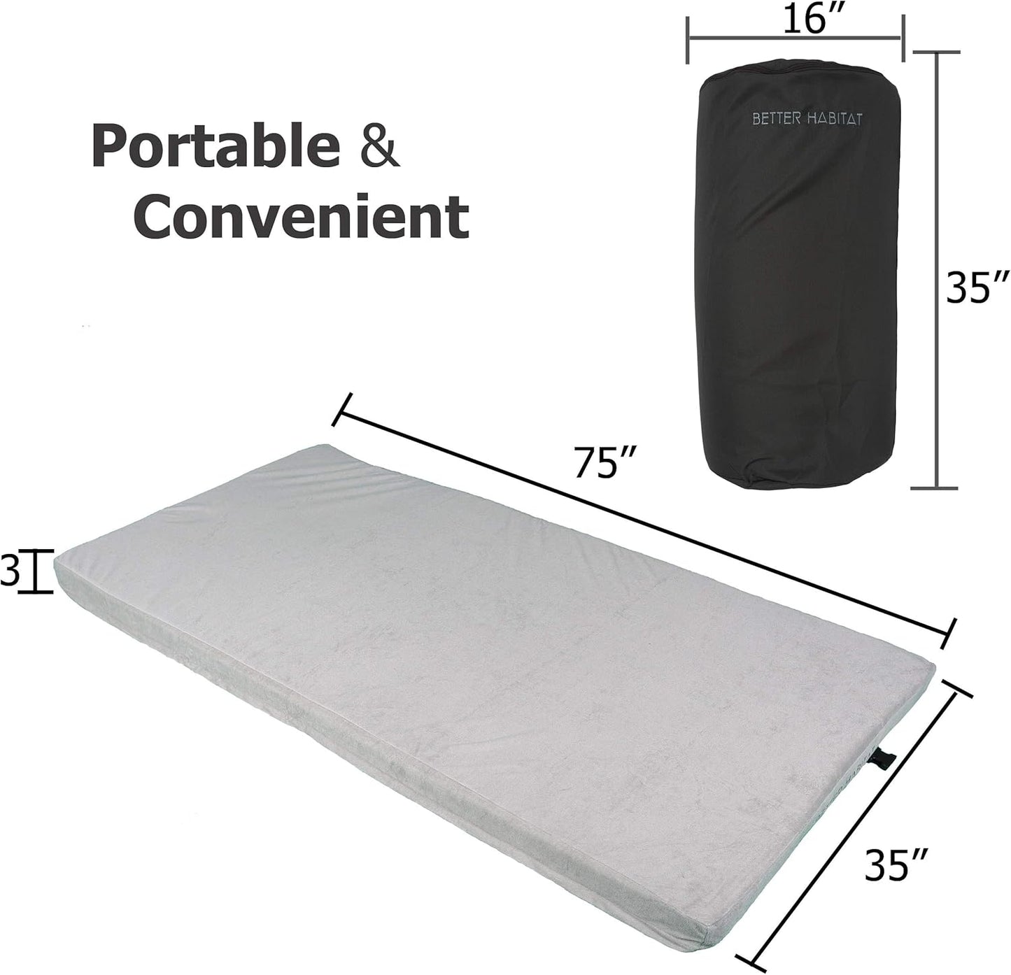 SleepReady Portable Floor Mattress & Guest Bed | 3" CertiPUR-US Memory Foam | Roll out in seconds | Twin, Single, Kid | Guest, Car, Camping, Dorm, Travel Essentials | Waterproof | 1 yr warr