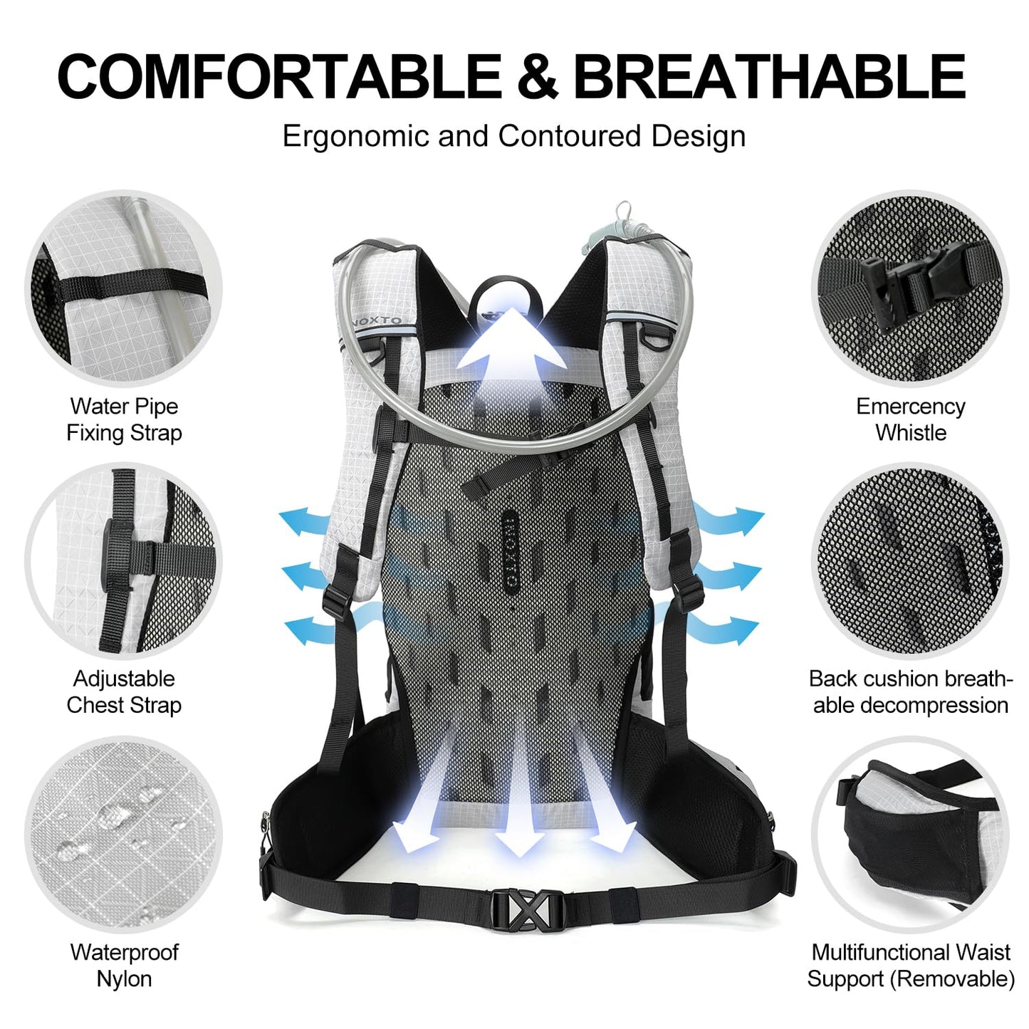 IX INOXTO Hydration Pack, 25L Hiking Backpack with 3L Water Bladder and Rain Cover, Lightweight Hydration Pack for Hiking, Cycling, Climbing, Camping (Grey)