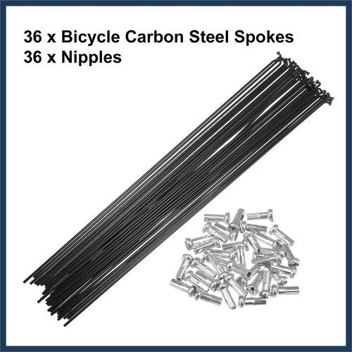 INFINAUTO 36pcs Bicycle Carbon Steel Spokes 14G Bike Spoke 284mm Length with Nipples for Most Bicycle Black Stylish Design