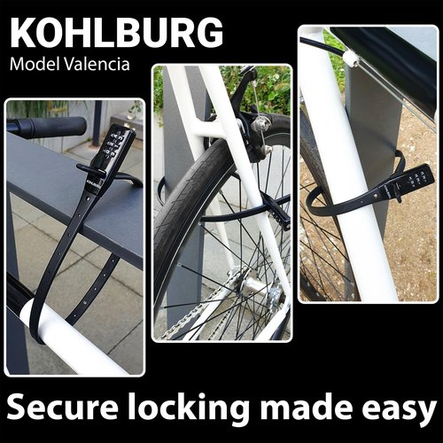 KOHLBURG Lightweight zip tie bike lock [20" short & secure 3-digit Combination Bike Lock] - compact & small cable lock as combo bike lock & helmet locks - bicycle accessories scooter stroller ski kids