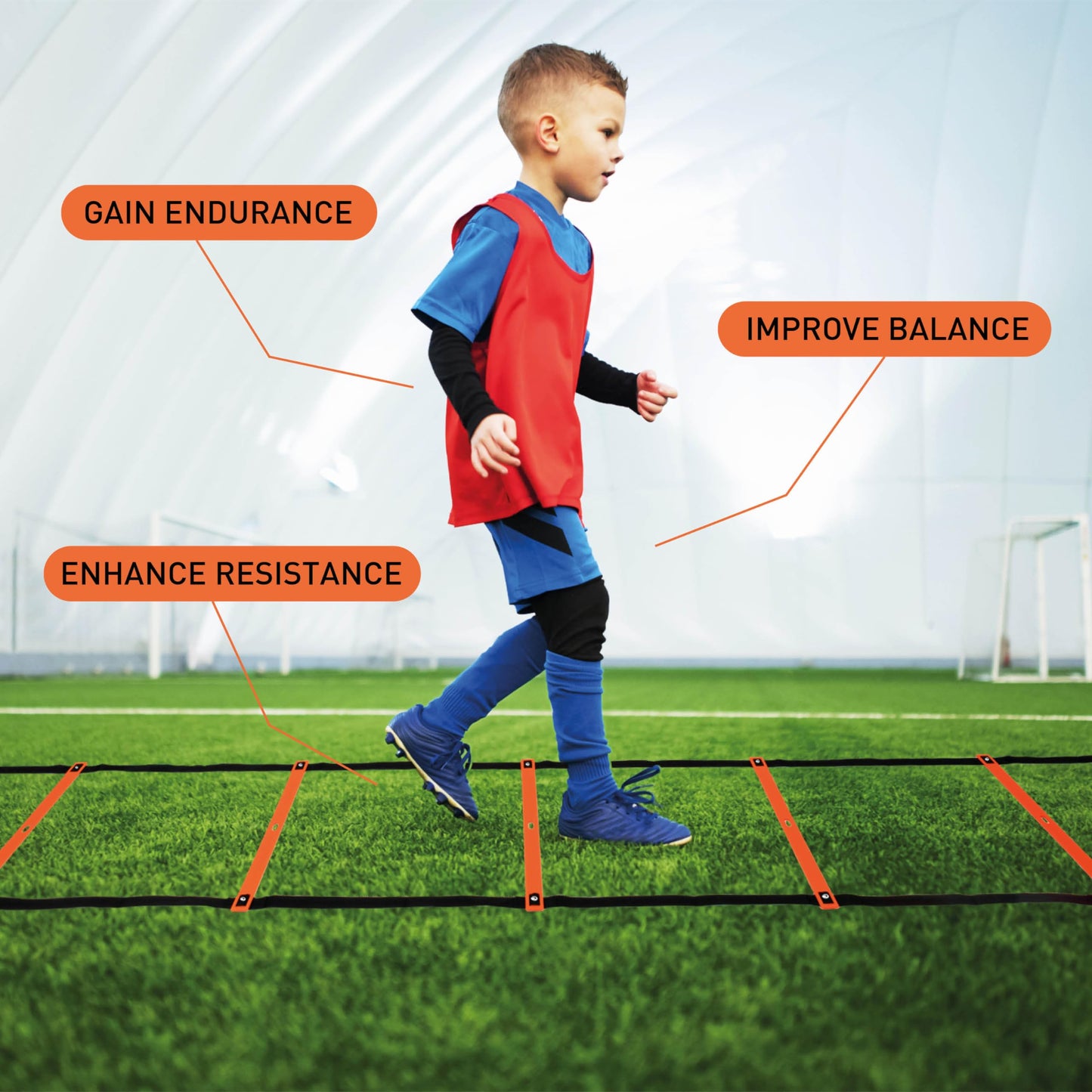 Athletivi Agility Training Equipment Set for Proffesional Training, Adults, Youth & Kids. Soccer & Footbal Training Set with Fixed-Rung Ladder - Enhance Speed, Power & Strength. (Orange Ladder)