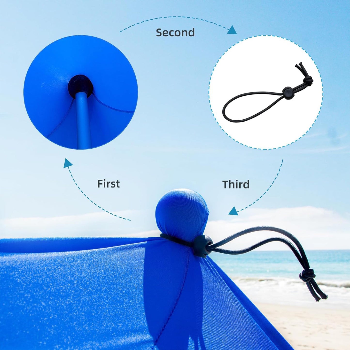 AMMSUN Beach Tent Portable Sun Shelter,9X 9ft Beach Canopy Easy Setup, 9'X9'Lycra Sun Shelter UPF50+ Protection 4 Sand Bags 4 Aluminum Poles with Sand Shovel for Family Beach Camping Outdoor Navy Blue