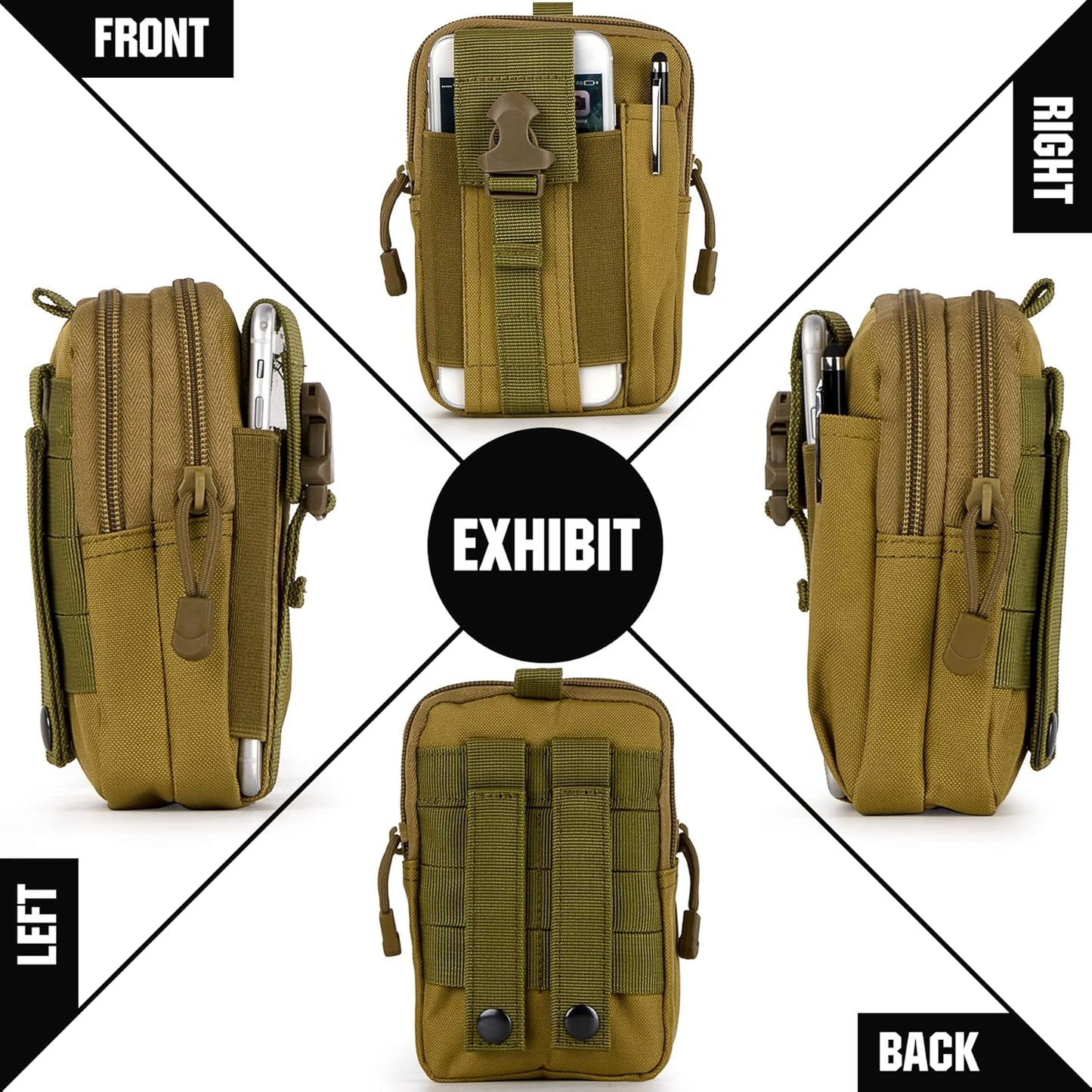 IronSeals Tactical Molle Pouch Compact Utility Waist Bag Phone Holster Holder for 4.7"-6.9" iPhone 15 Pro Max/15 Pro/14 Plus/14 Pro Max/14/13 Pro Max/13 Pro/12 Pro Max/11 Pro Max