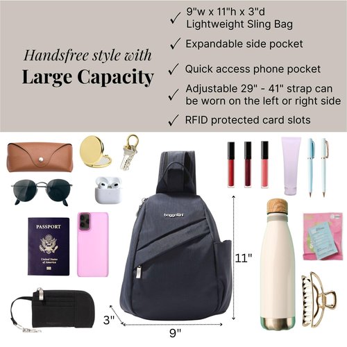 Baggallini Medium Sling Backpack - 9"x11" Lightweight Sling Bag with Convertible Adjustable Shoulder Strap