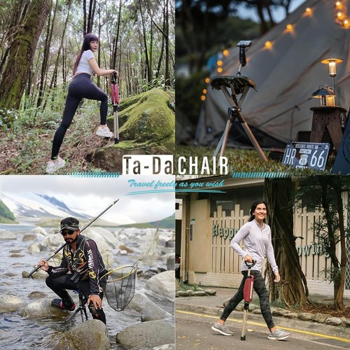 STEP2GOLD Ta-Da Chair Series 2 PRO, Portable Walking Stick, Cane with Seat, Foldable Chair, Hiking Stick, for Camping, Hiking, Lightweight Aluminum, Easy Carry, Anti-Slip (Black)