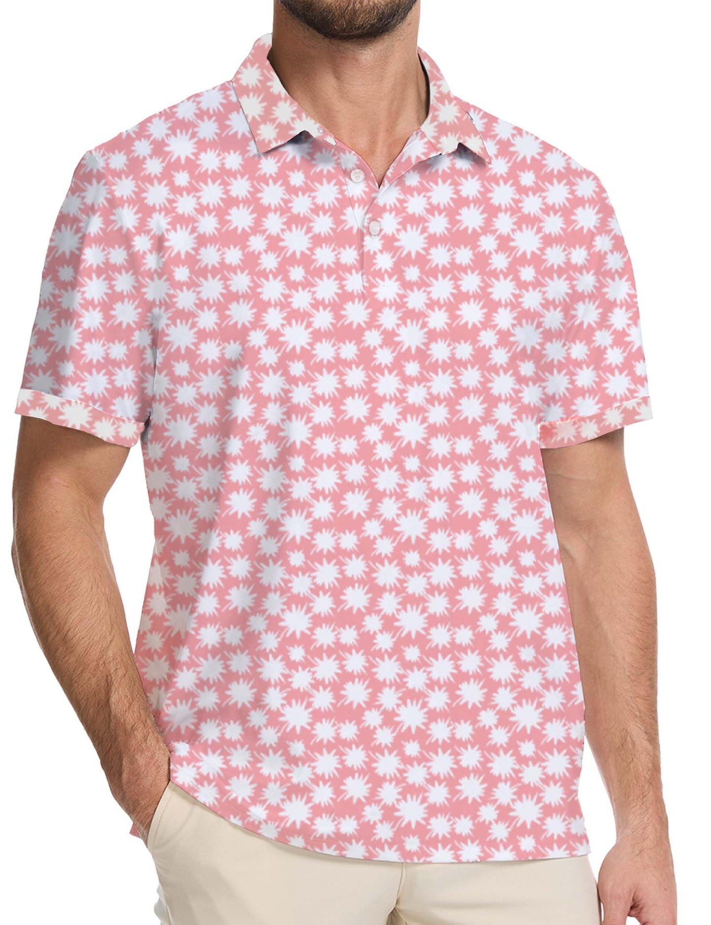 Actflare Golf Shirts for Men Dry Fit Moisture Wicking Short Sleeve Performance Print Polo Shirts Navy Patchwork,M