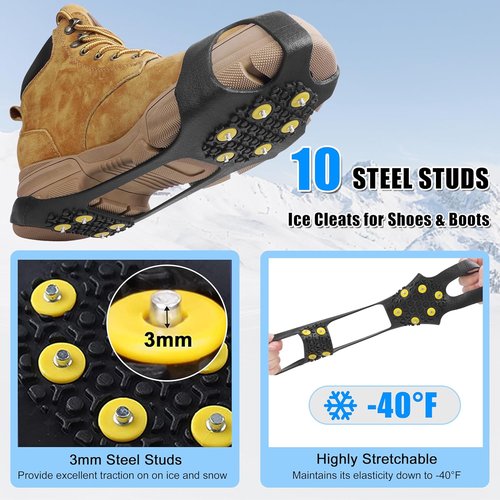 Ice Cleats Snow Traction Cleats Crampons for Shoes and Boots Anti Slip Rubber Snow Cleats Overshoe Footwear Protable Grippers for Walking on Snow and Ice Men Women Hiking Climbing Ice Fishing