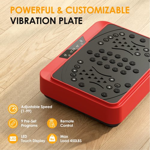 SogesPower Vibration Plate Exercise Machine, Full Body Workout Vibration Plate for Lymphatic Drainage Weight Loss, Shake Plate Machine with Loop Bands, Vibrating Power Plate for Home Gym, 450LBS Red