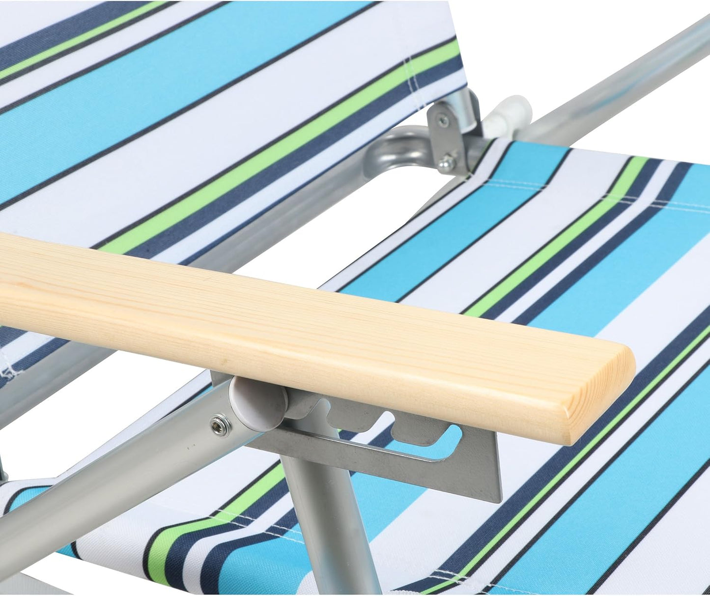 PORTAL Folding Camping Sand Beach Chair, Aluminum Lightweight 4 Positions Chair Recliner with Wood Armrest Cup Holder Carry Strap