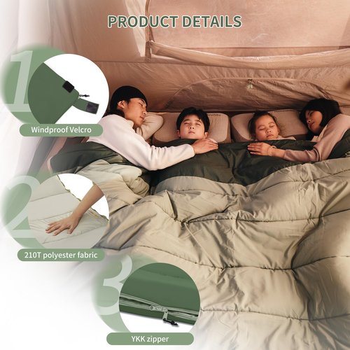 Naturehike Double Sleeping Bag for Adults, Patchwork Sleeping Bag for 1-4 Person, Washable Sleeping Bags for 3 Seasons, Camping, Backpacking, Hiking, Outdoor, YC300 Green