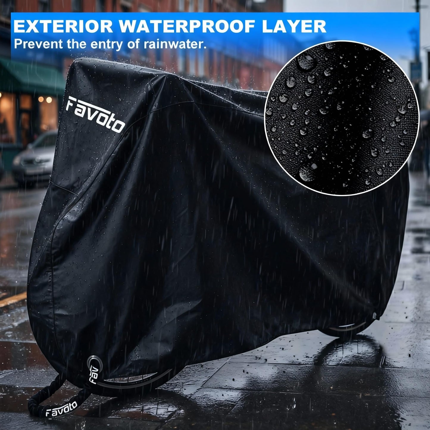 Favoto Bike Cover Waterproof Outdoor Storage for 1 or 2 Bikes Bicycle Cover Heavy Duty Rain Sun UV Dust Wind Proof with Storage Bag Bike Tarp for EBike Mountain Road City Bike, Black