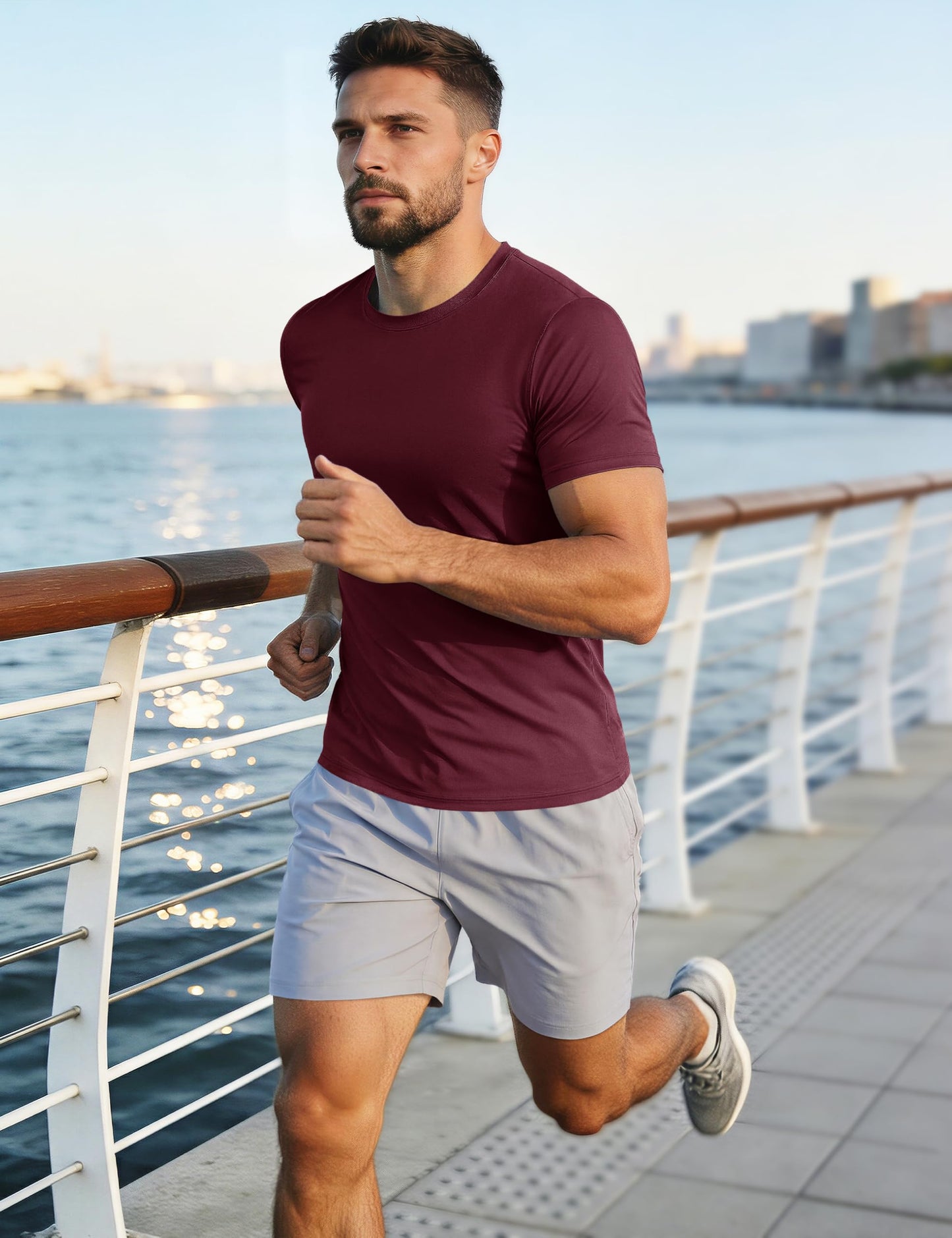 MAGCOMSEN Short Sleeve T Shirt Men UV Protection Moisture Wicking T Shirts Quick Dry Active Shirts Crew Neck T Shirts Wine