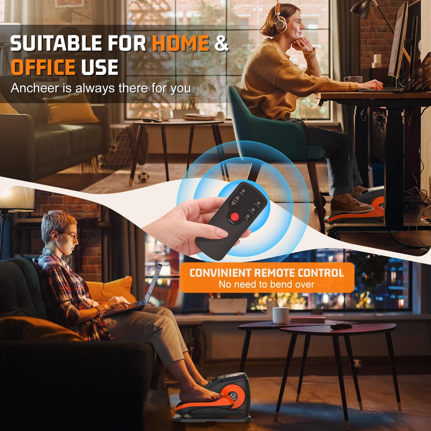 ANCHEER Under Desk Elliptical, Electric Ellipse Leg Exerciser with 12 Adjustable Resistance & Speeds, P1-P12 Modes, Quiet Seated Pedal Exerciser with Remote Control, 100% Pre-assembled for Home Office