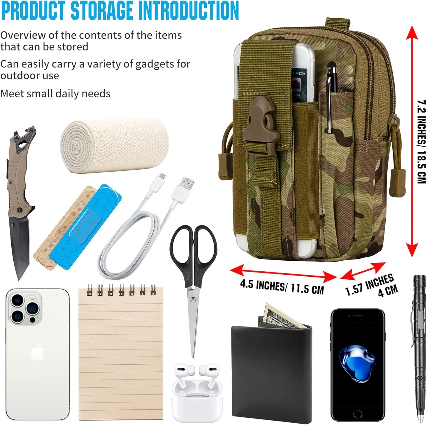 IronSeals Tactical Molle Pouch Compact Utility Waist Bag Phone Holster Holder for 4.7"-6.9" iPhone 15 Pro Max/15 Pro/14 Plus/14 Pro Max/14/13 Pro Max/13 Pro/12 Pro Max/11 Pro Max