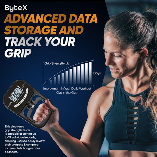 ByteX Hand Dynamometer Grip Strength Trainer - Electronic Hand Grip Strength Tester Grip Strengthener Hand Exerciser Meter Digital Hand Grip Training Gauge for Sport Home School Use (Black, 265 lbs : 120 kgs)