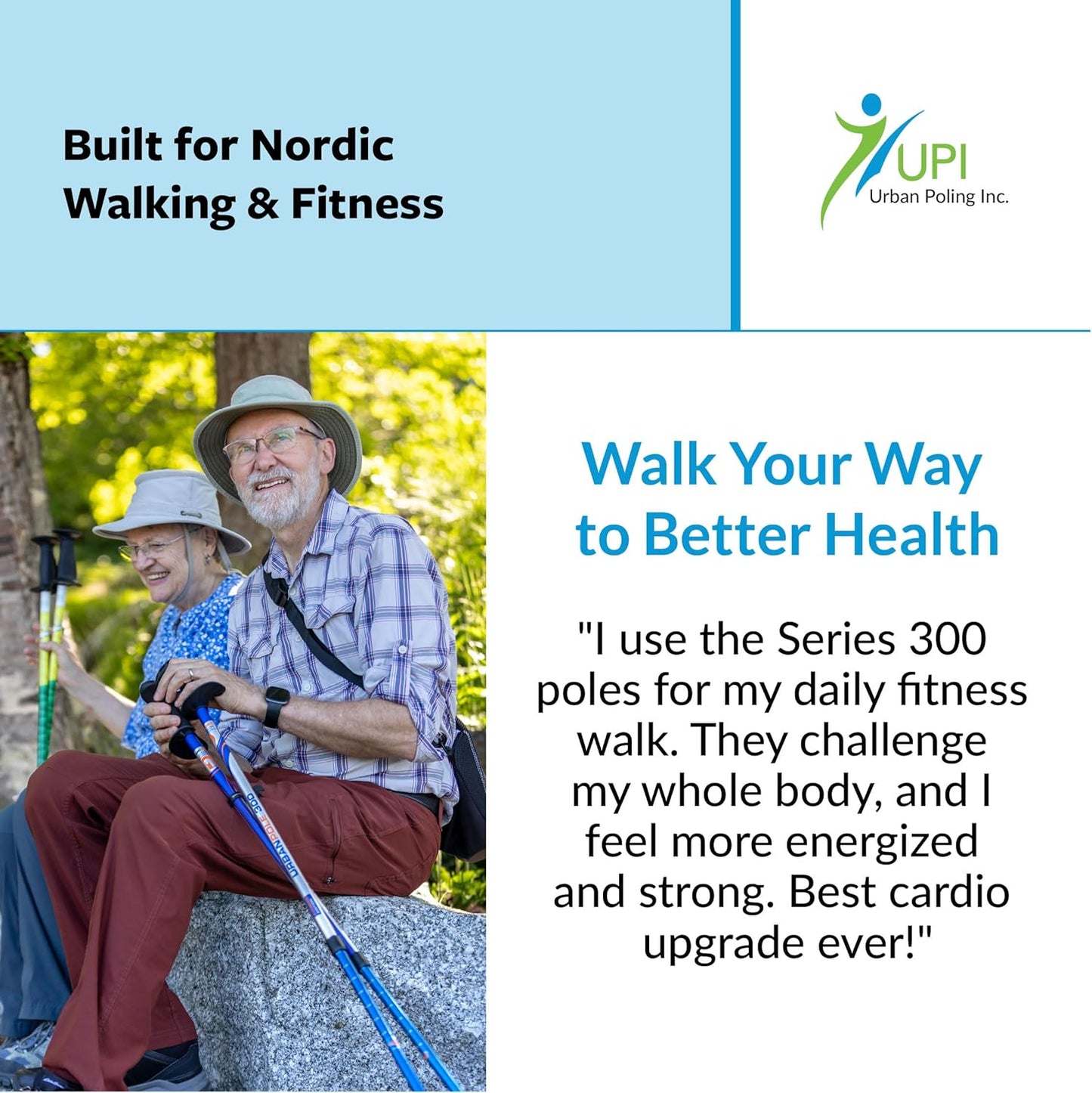 Urban Poling Series 300 Urban Poles – 1 Pair – Fitness Edition- Patented Ergonomic CoreGrip™ for Stability – Adjustable, Collapsible, Lightweight for Comfort